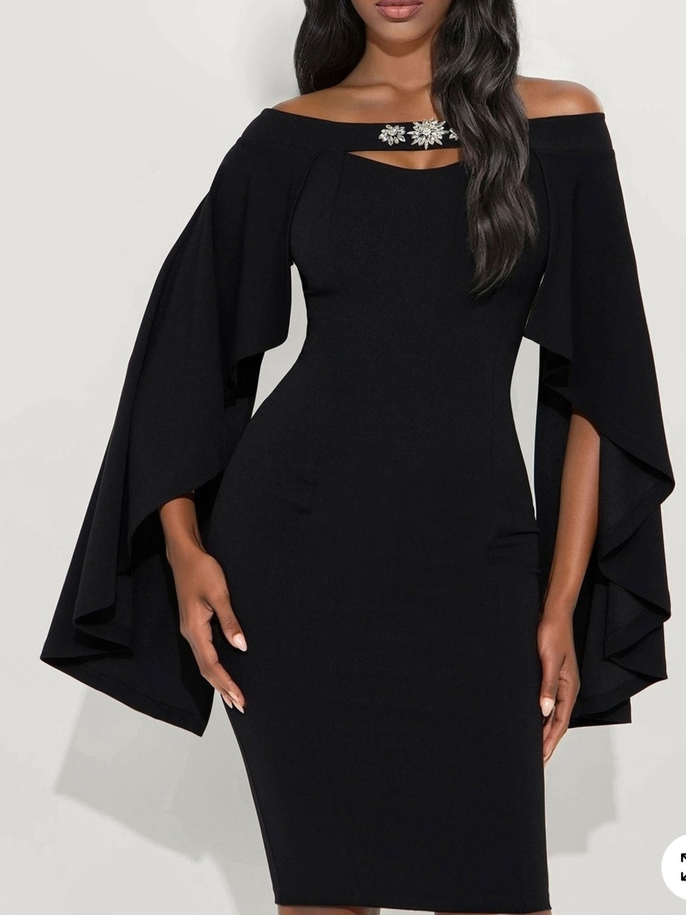 Fashion Nova Black Sheath Dress with Cape Sleeves
